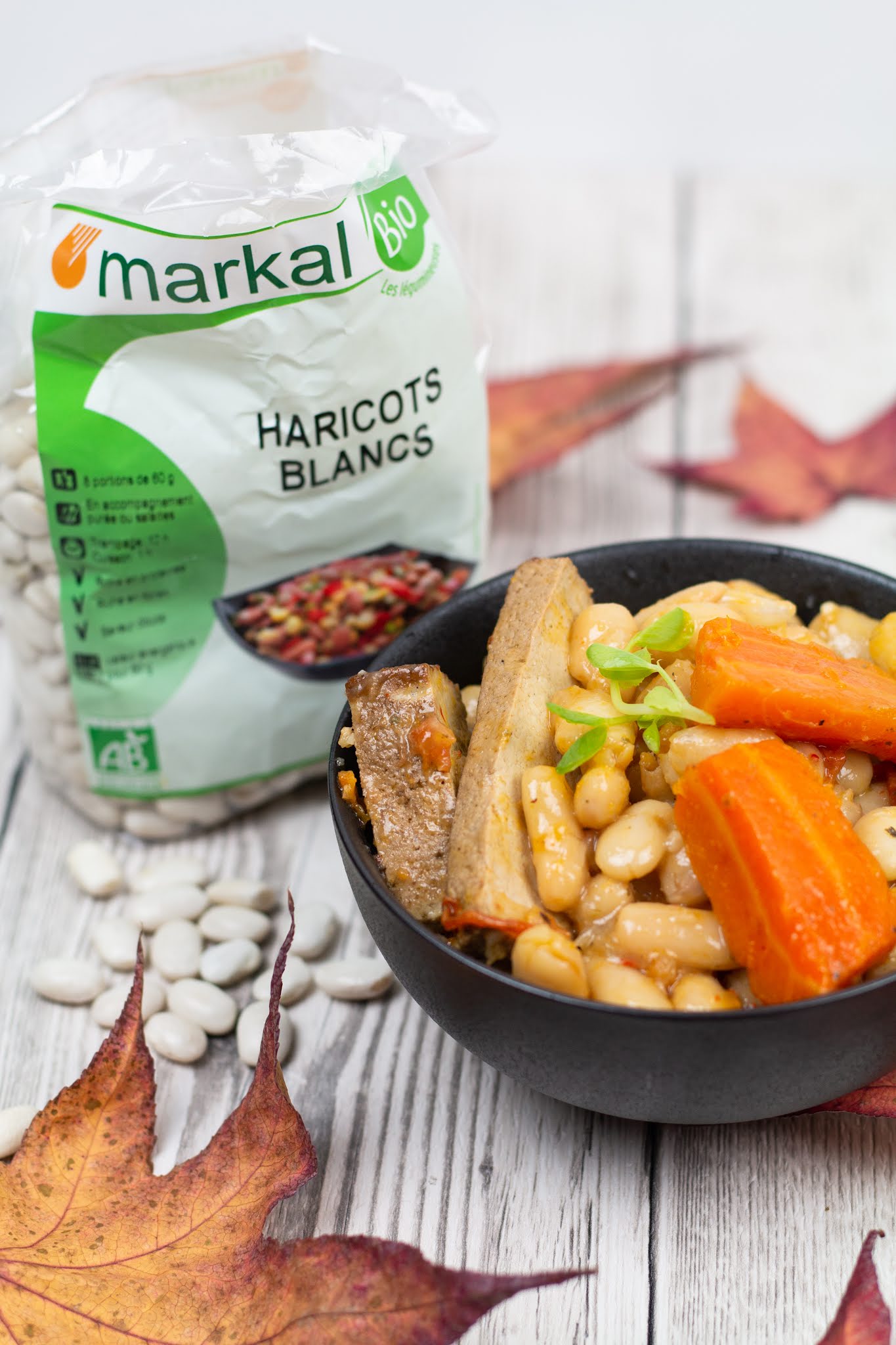 bol de haricots blancs, paquet de haricots secs Markal